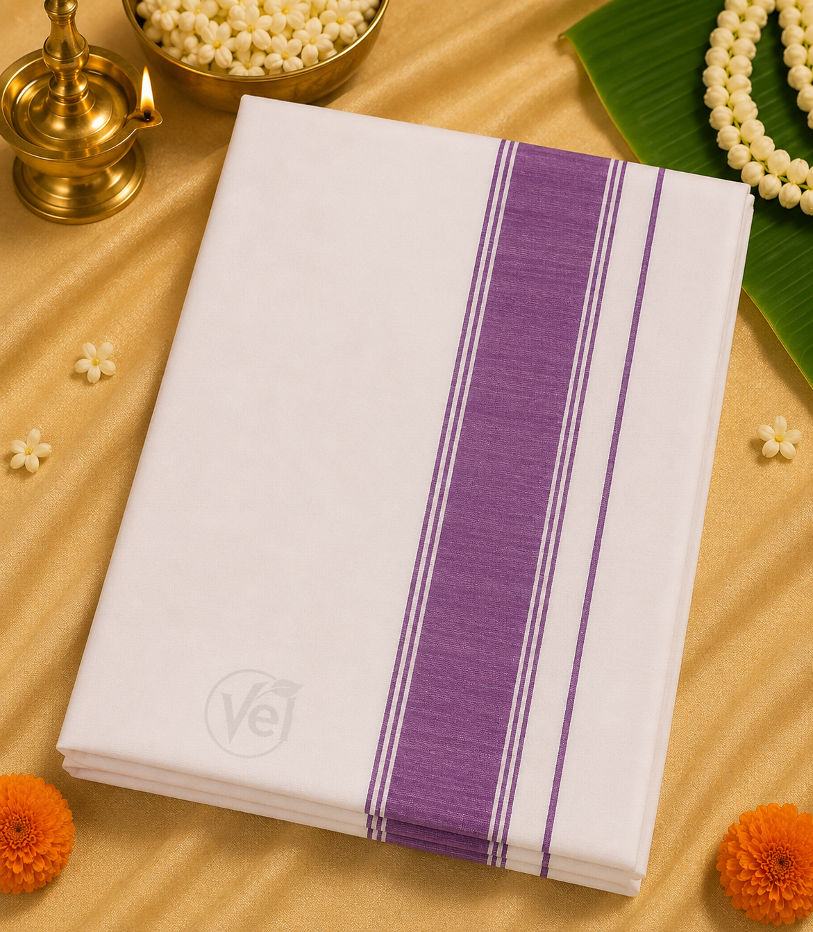 Veena Vastram Fancy Dhoti with Towel Set - 127cm x 9 x 5 set