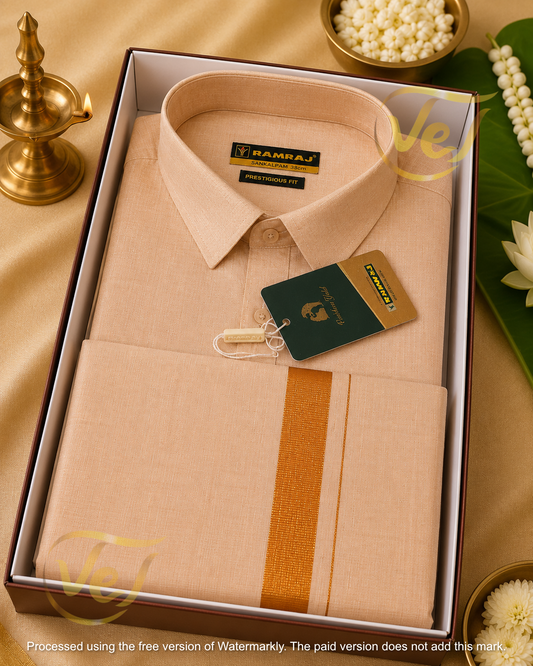 Ramraj Copper Jari Dhoti and Shirt set (Multiple Sizes Available)