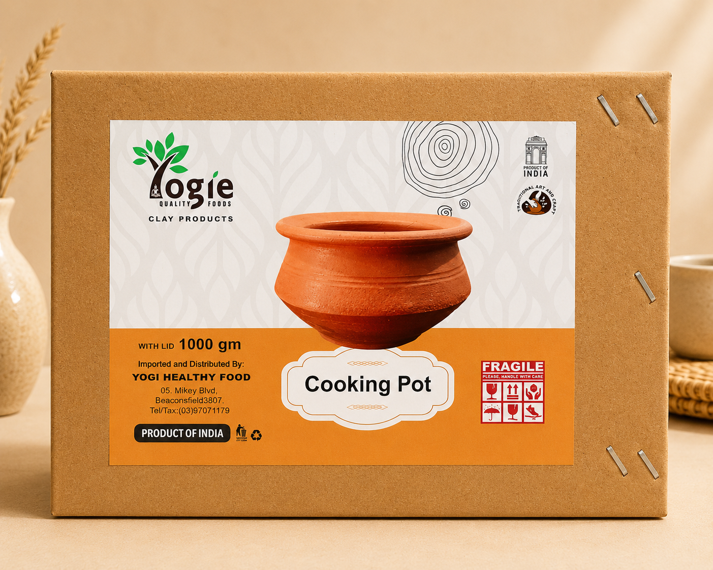 Yogie Cooking Pot Red With Lid 1000G Clay
