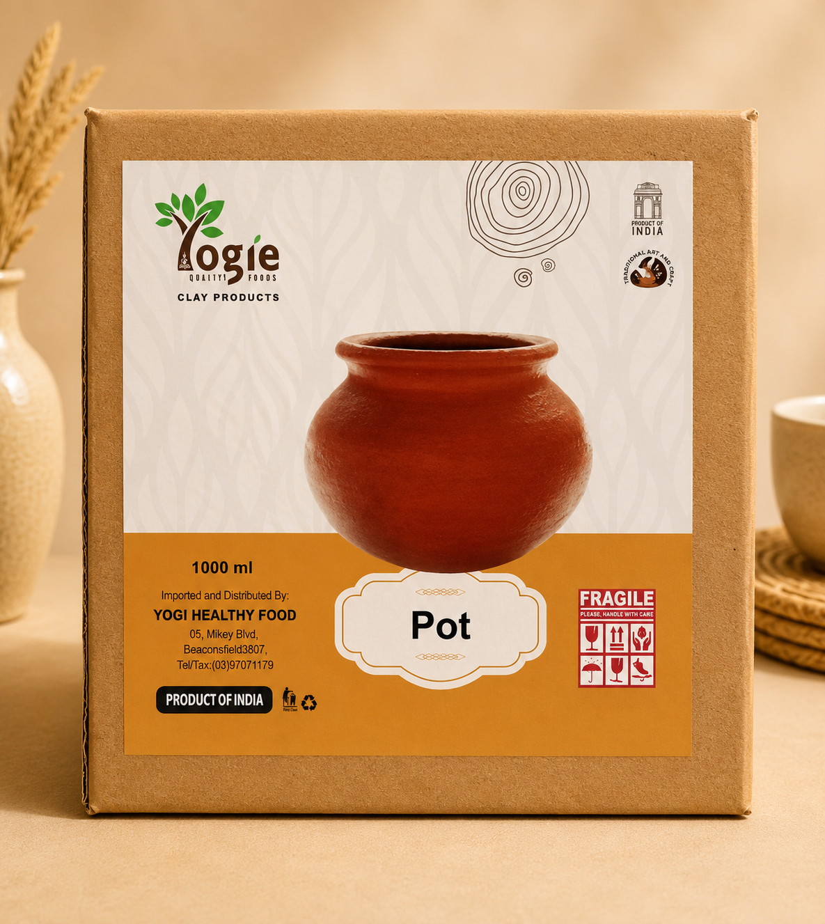 Yogie Funeral Pot With Out Lid 1000Ml Red Clay