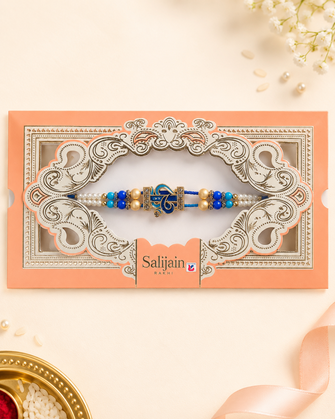 Rakhi/Raki Om with beads Blue(Online exclusive)