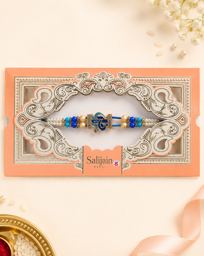 Rakhi/Raki Om with beads Blue(Online exclusive)