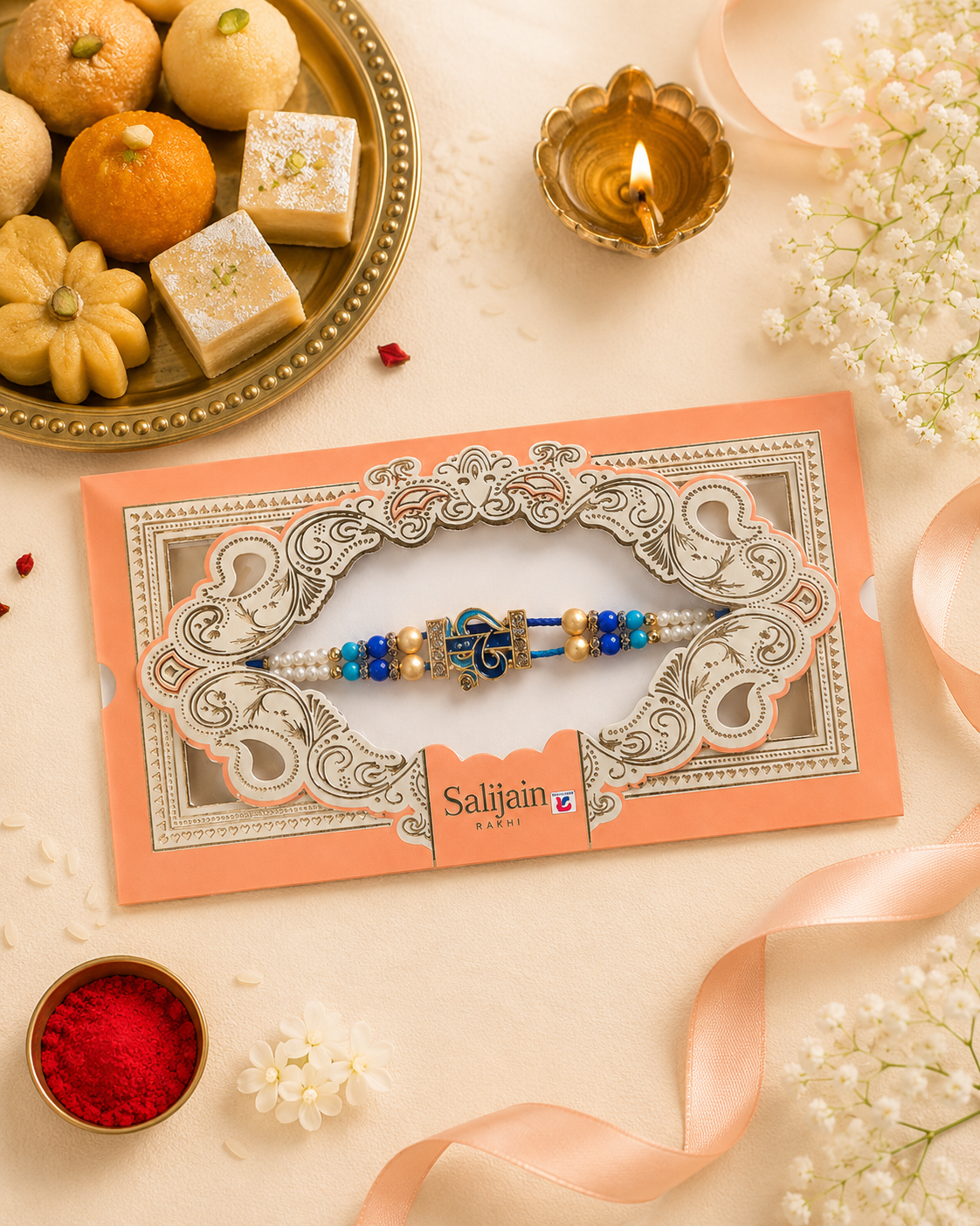 Rakhi/Raki Om with beads Blue(Online exclusive)