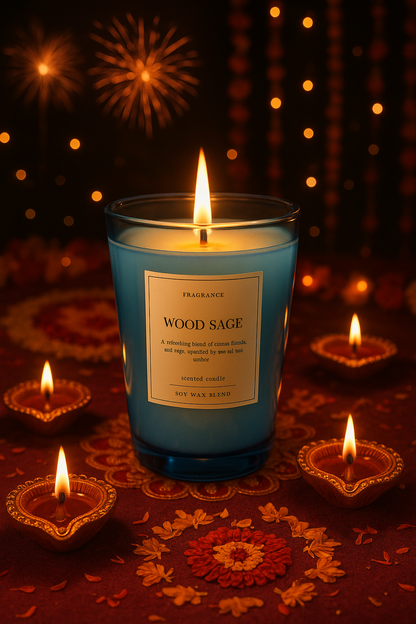 Premium Wood Sage Candle – Refreshing Citrus & Amber Blend for Diwali Décor & Gifting