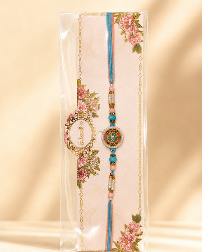 Rakhi/ Raki Floral Sky blue Orange  (Online exclusive)