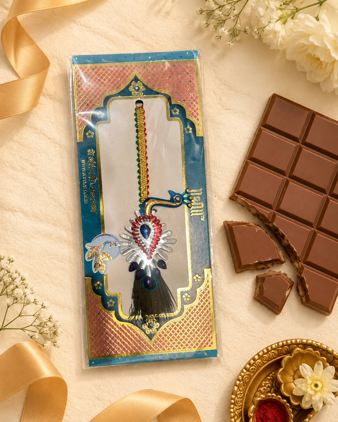 Rakhi/ Raki Peacock Image with Feather (Online exclusive)