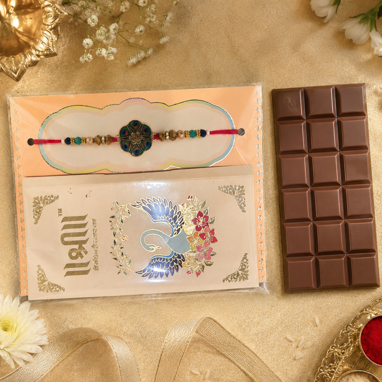 Rakhi/ Raki Floral Round Peacock Feather (Online exclusive)