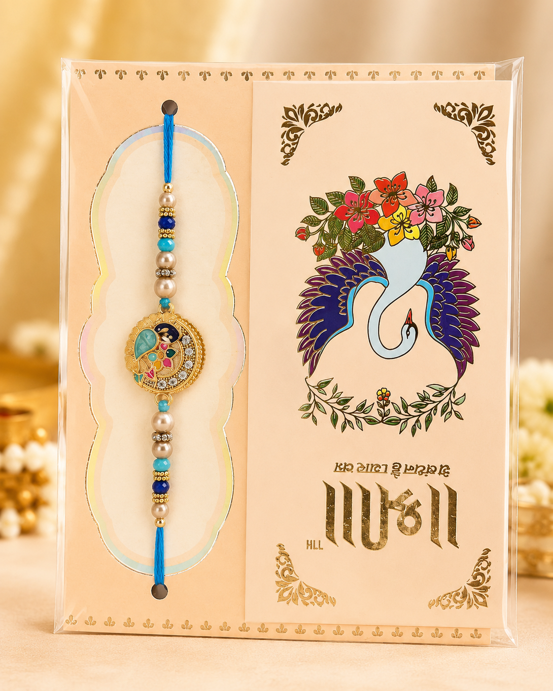 Rakhi/ Raki Round Peacock with Beads (Online exclusive)