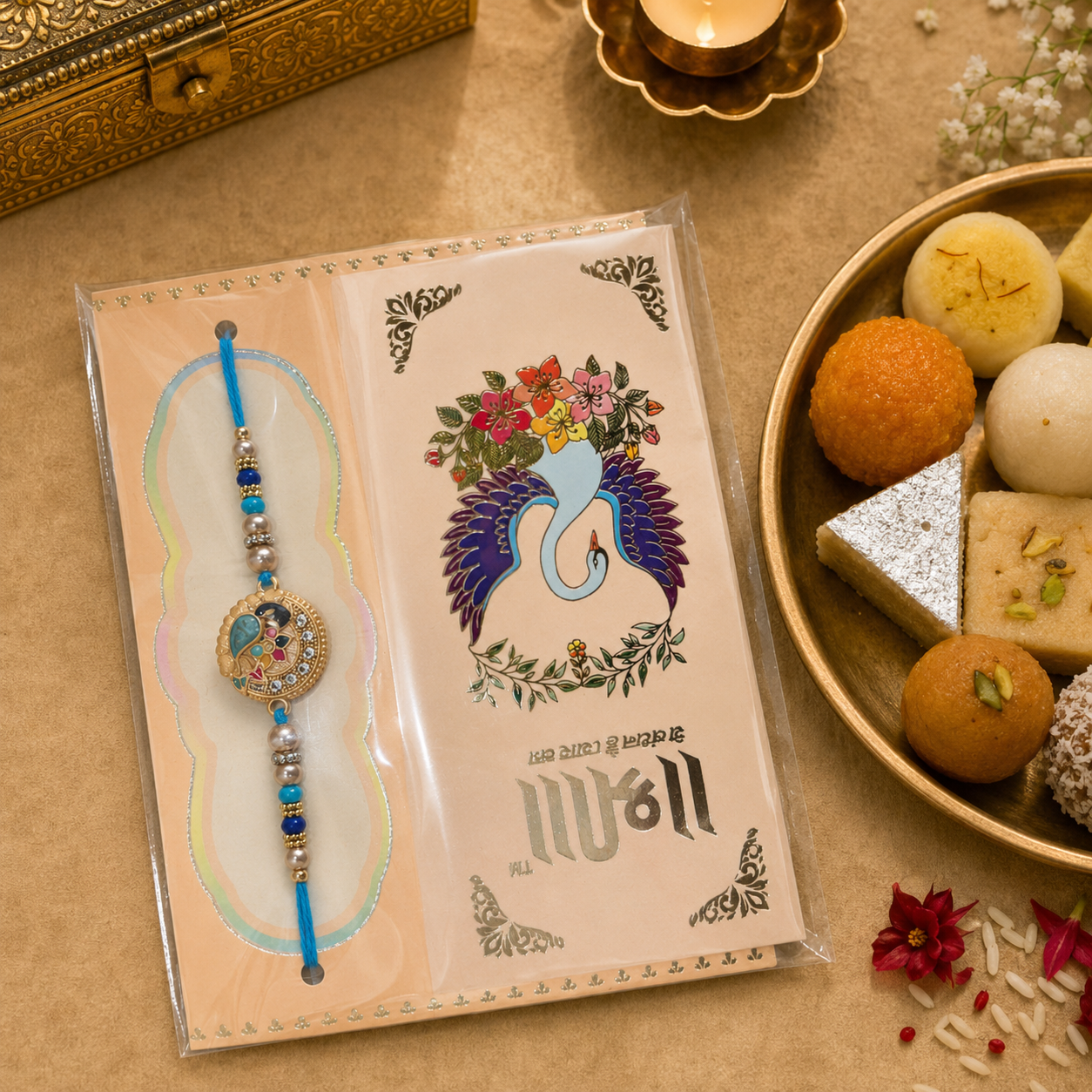 Rakhi/ Raki Round Peacock with Beads (Online exclusive)
