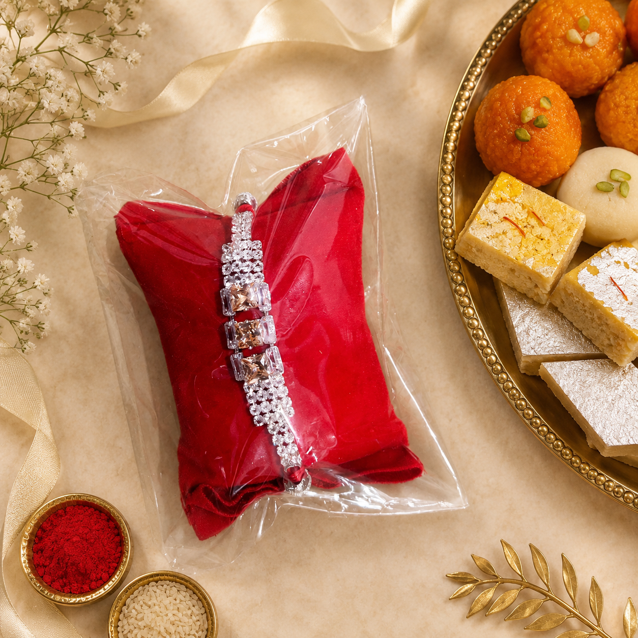 Rakhi/ raki Square Shape Stone with Beads (Online exclusive)
