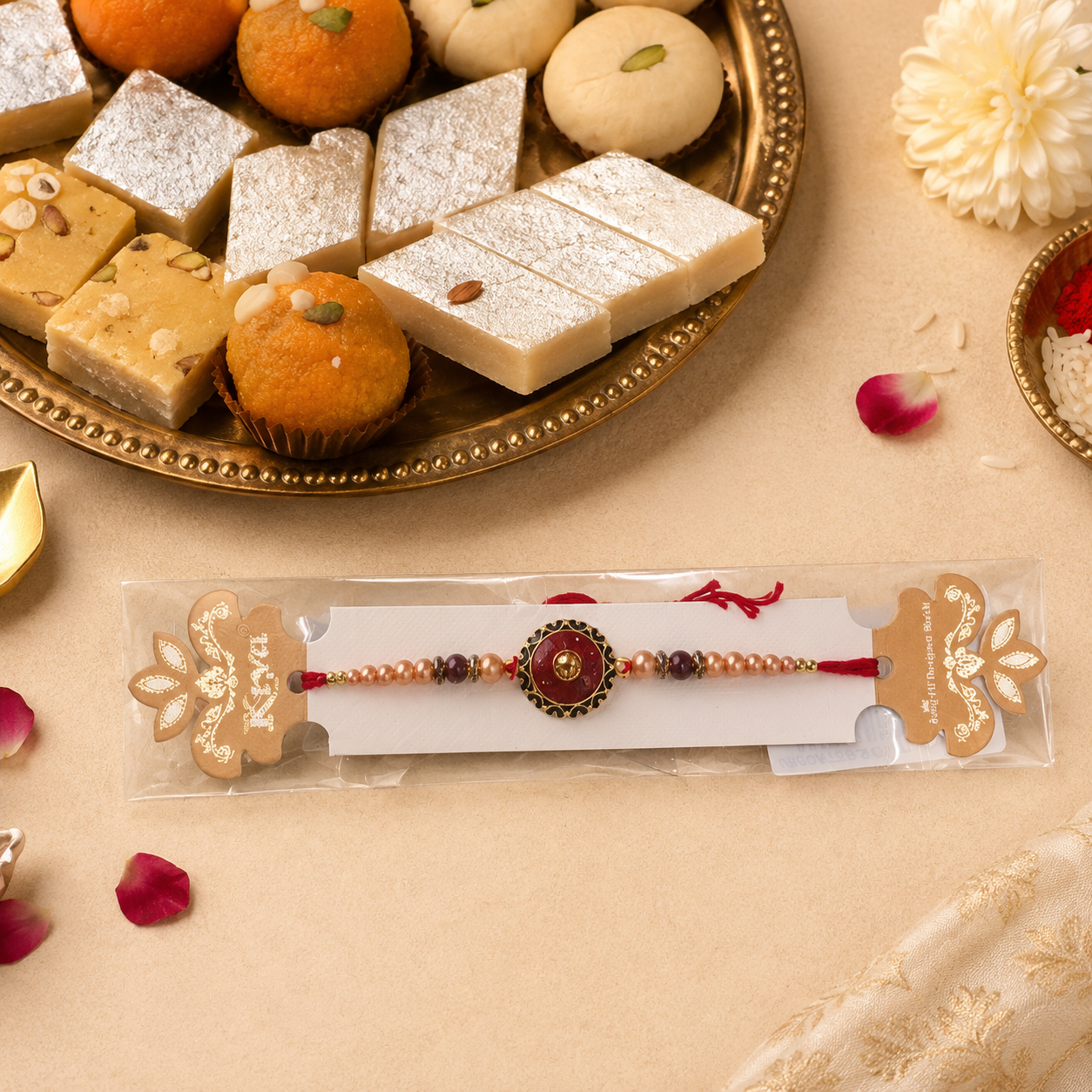 Rakhi/Raki Red Stone with Beads(Online exclusive)