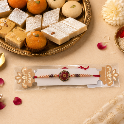 Rakhi/Raki Red Stone with Beads(Online exclusive)