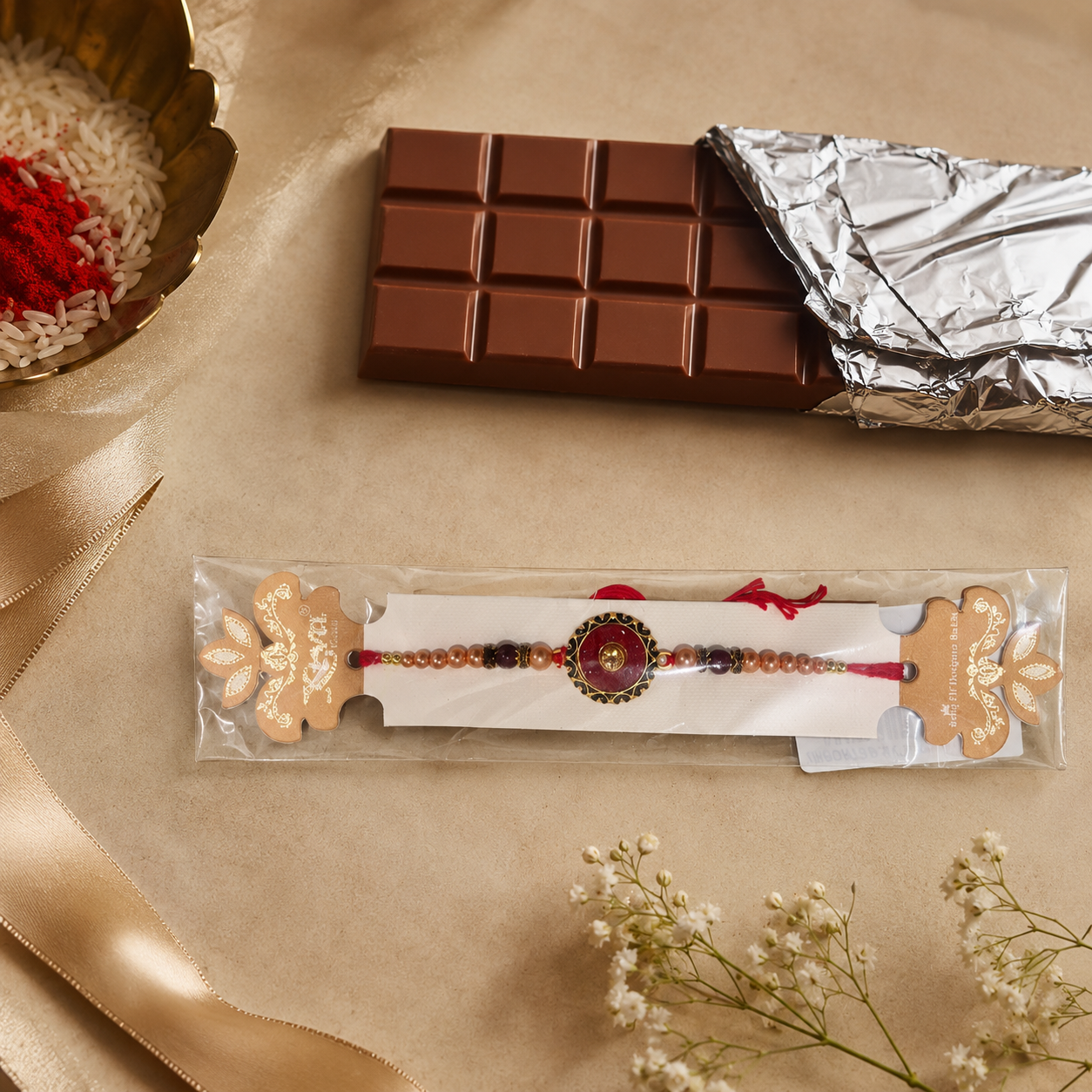 Rakhi/Raki Red Stone with Beads(Online exclusive)