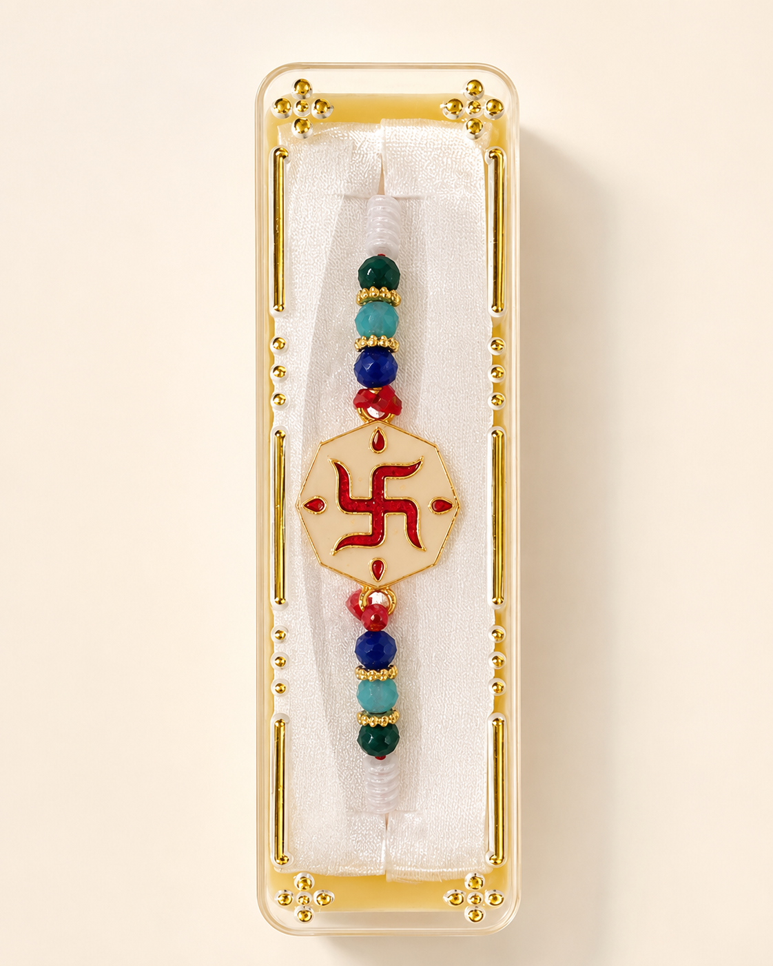 Rakhi/ Raki Multi Colour Swastik with Beads (Online exclusive)