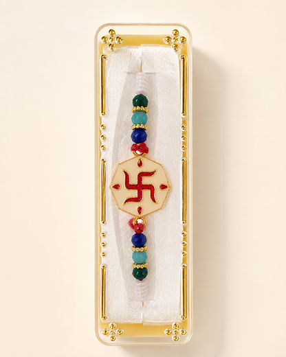 Rakhi/ Raki Multi Colour Swastik with Beads (Online exclusive)