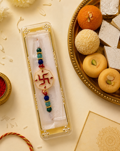 Rakhi/ Raki Multi Colour Swastik with Beads (Online exclusive)