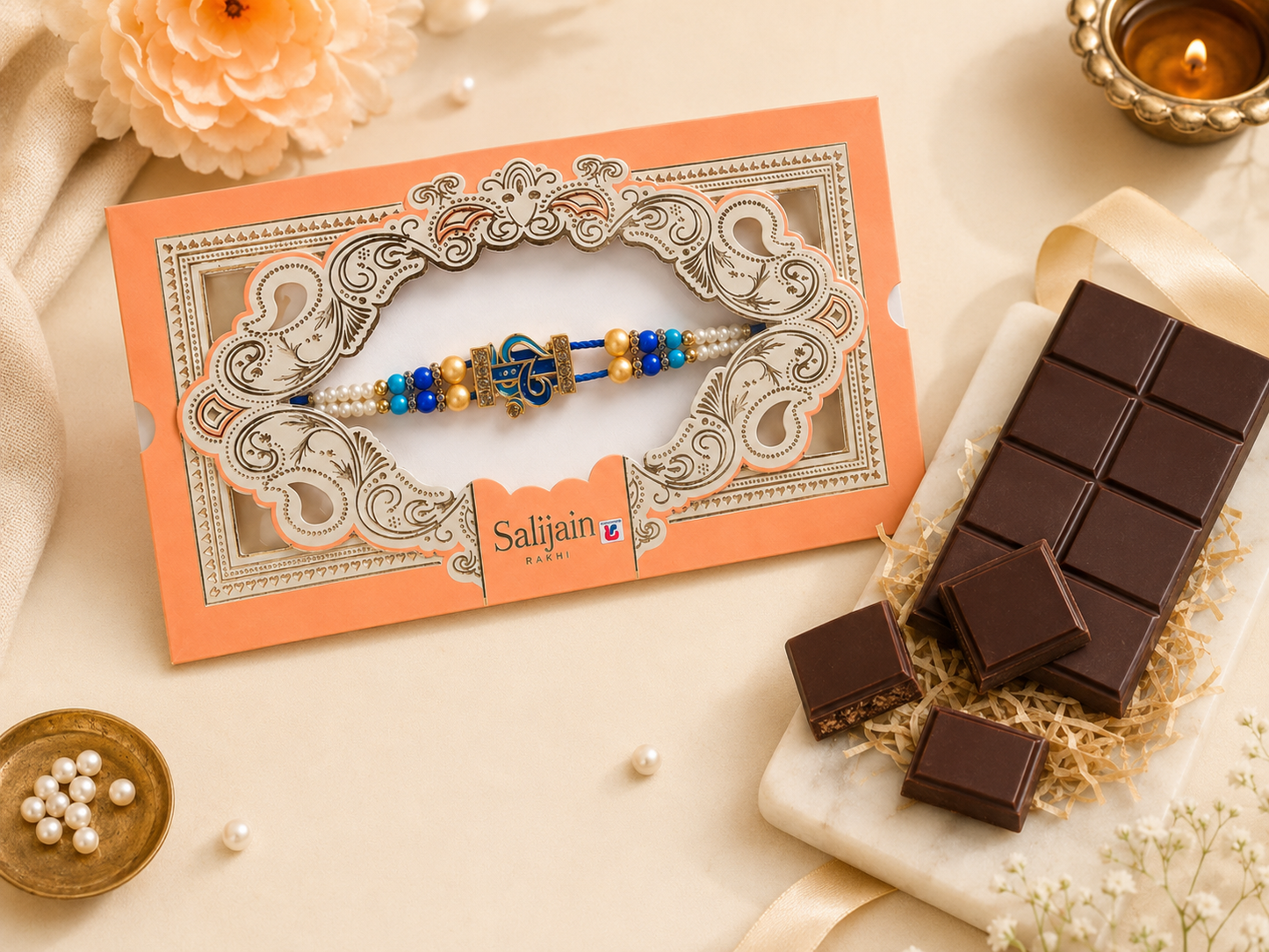 Rakhi/Raki Om with beads Blue(Online exclusive)