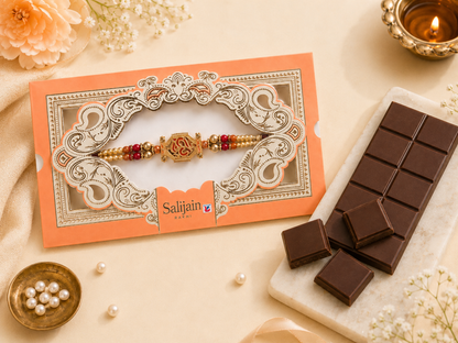 Rakhi/ Raki Om with beads Orange (Online exclusive)