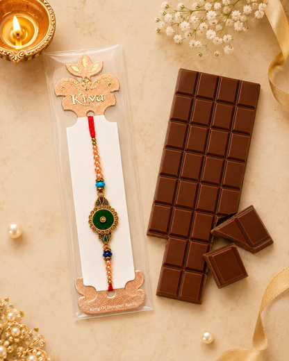 Rakhi/ Raki Round Green Stone with beads (Online exclusive)