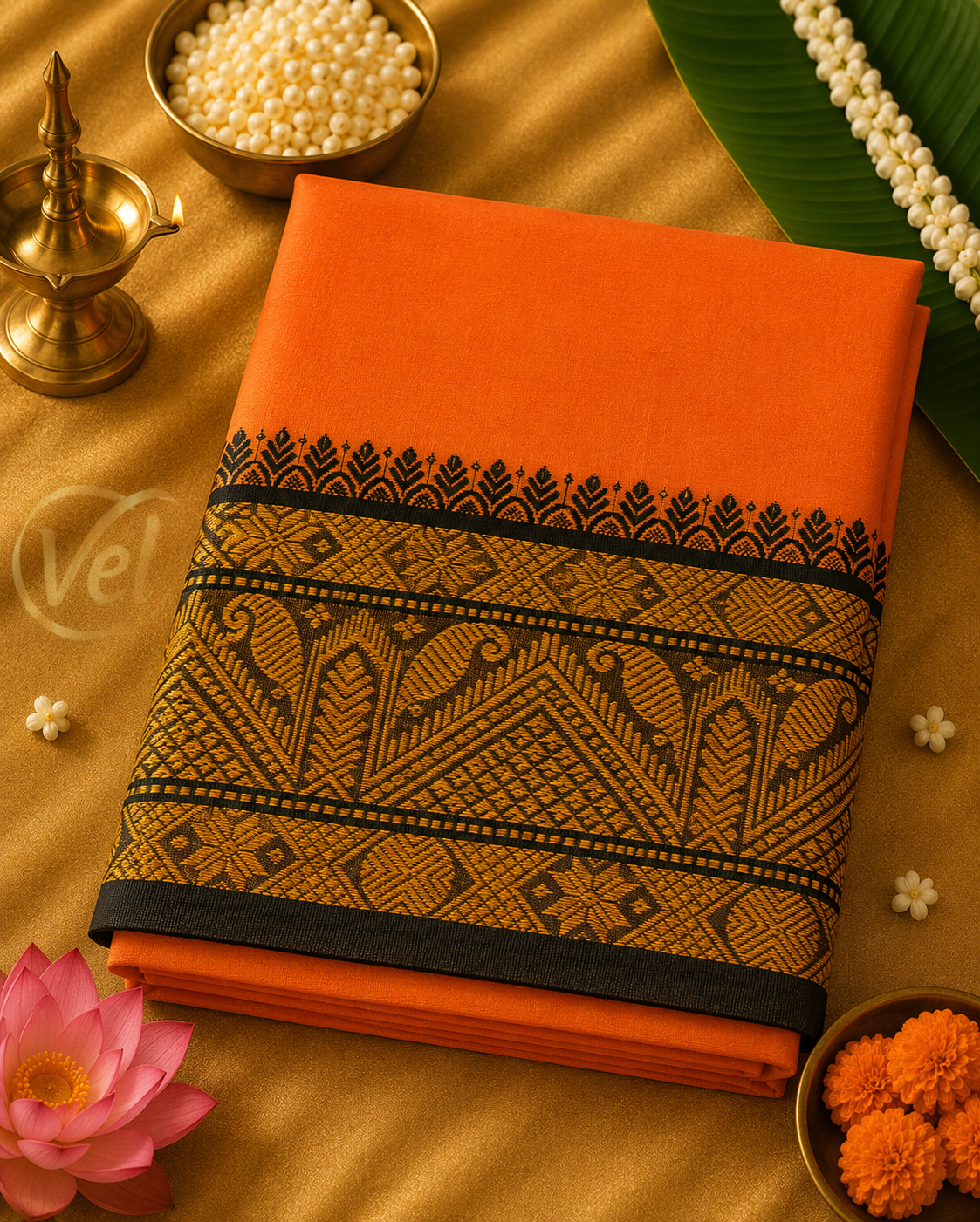 Dhoti With Towel 6 inch Border (8 x 4) - Multiple Colours available