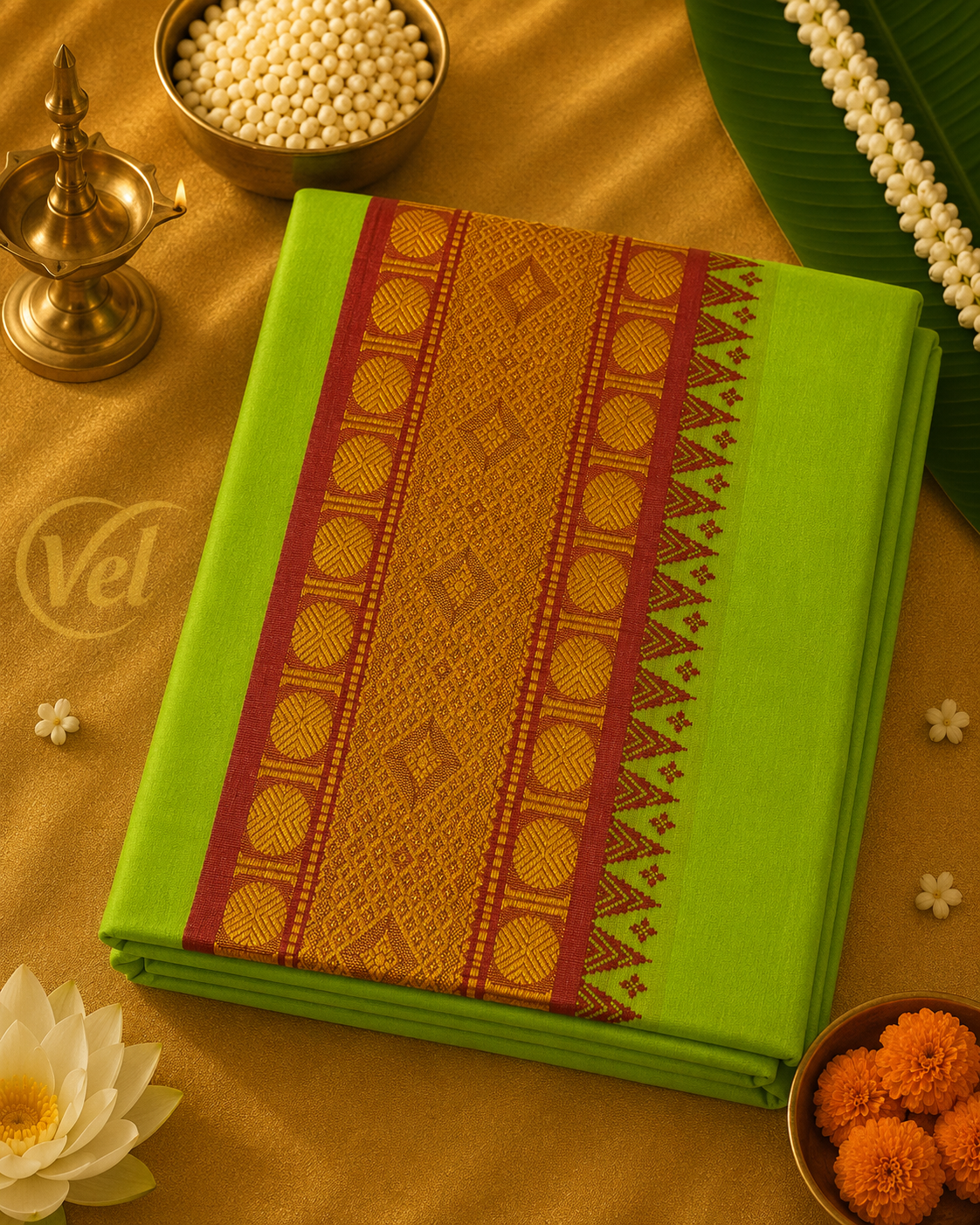 Dhoti With Towel 6 inch Border (8 x 4) - Multiple Colours available