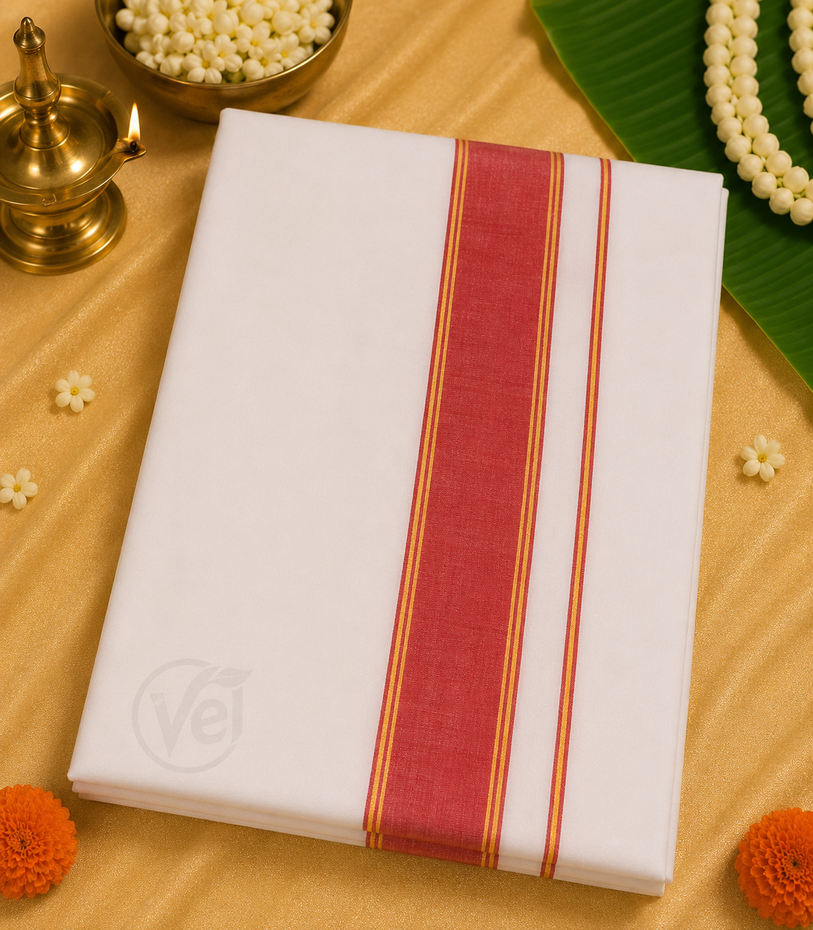 Veena Vastram Fancy Dhoti with Towel Set - 127cm x 9 x 5 set