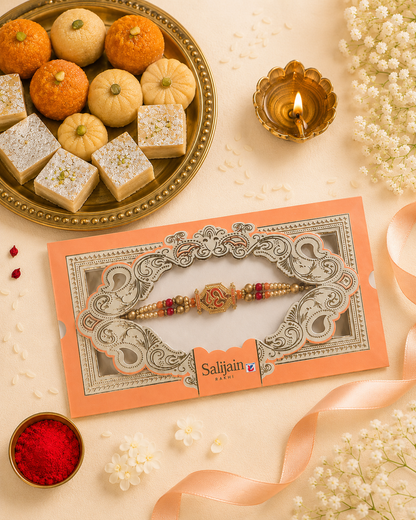 Rakhi/ Raki Om with beads Orange (Online exclusive)
