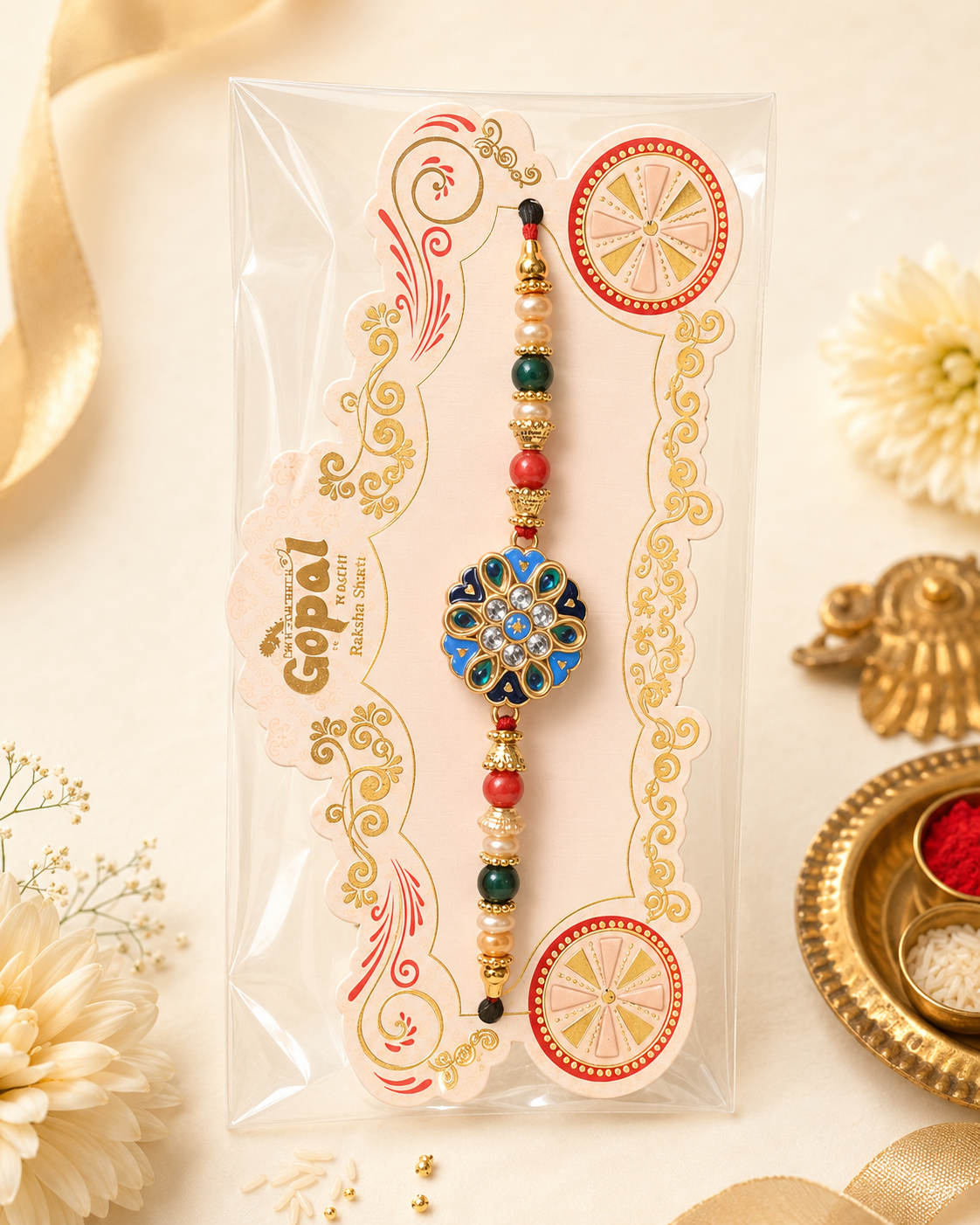 Rakhi/Raki Peacock floral with beads (Online exclusive)
