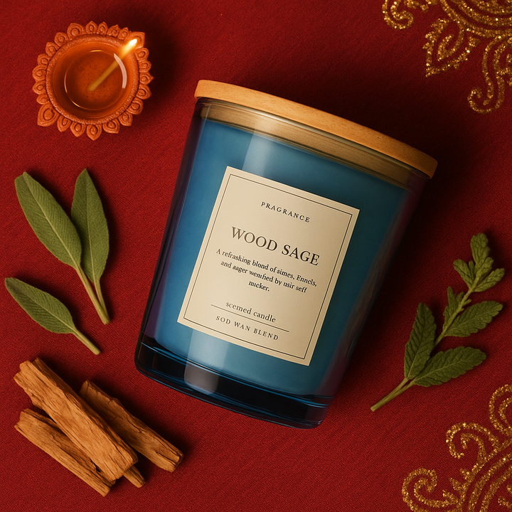 Premium Wood Sage Candle – Refreshing Citrus & Amber Blend for Diwali Décor & Gifting
