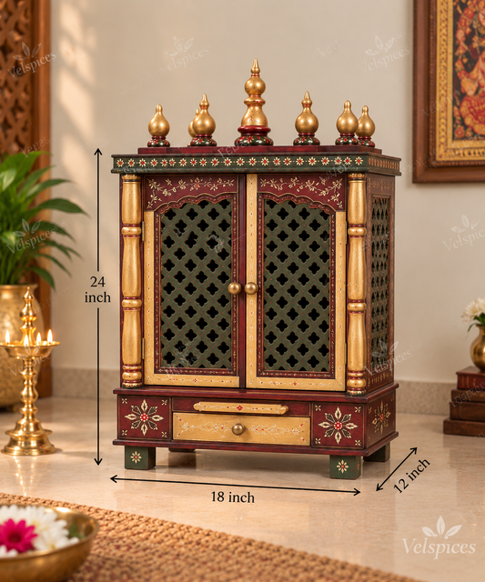 Bhakti Temple AET22 Maroon & Gold MDF/Mango Wood Mandir 18 x 12 x 24 Inch