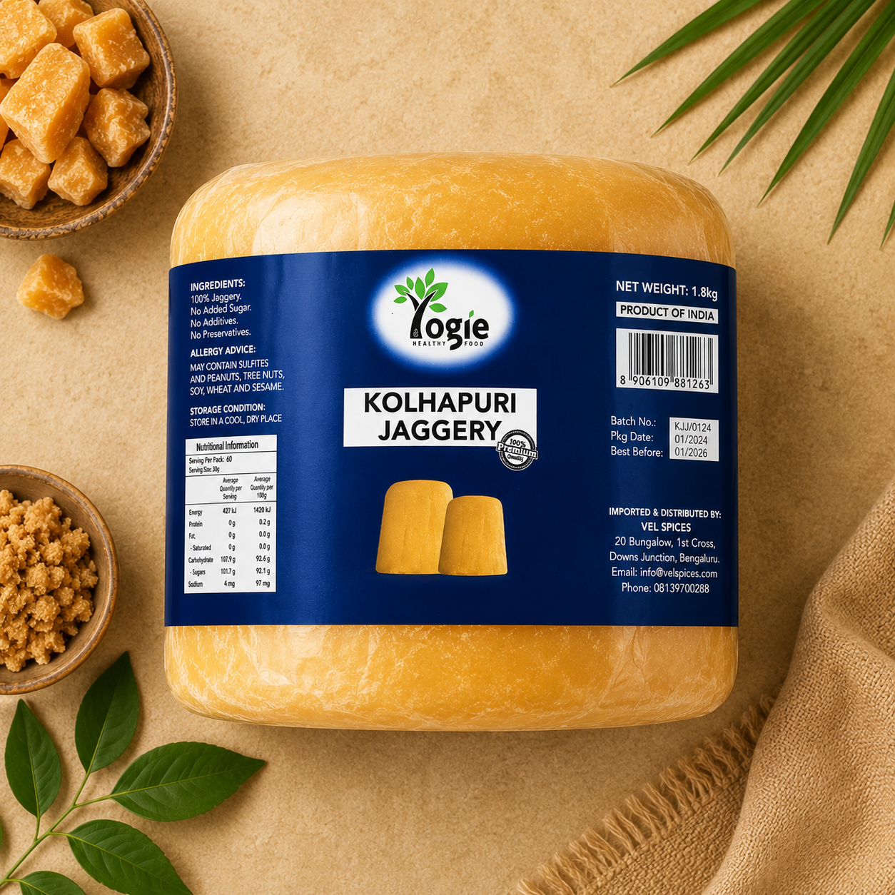 Yogie Kolhapuri Jaggery Block 1.8Kg