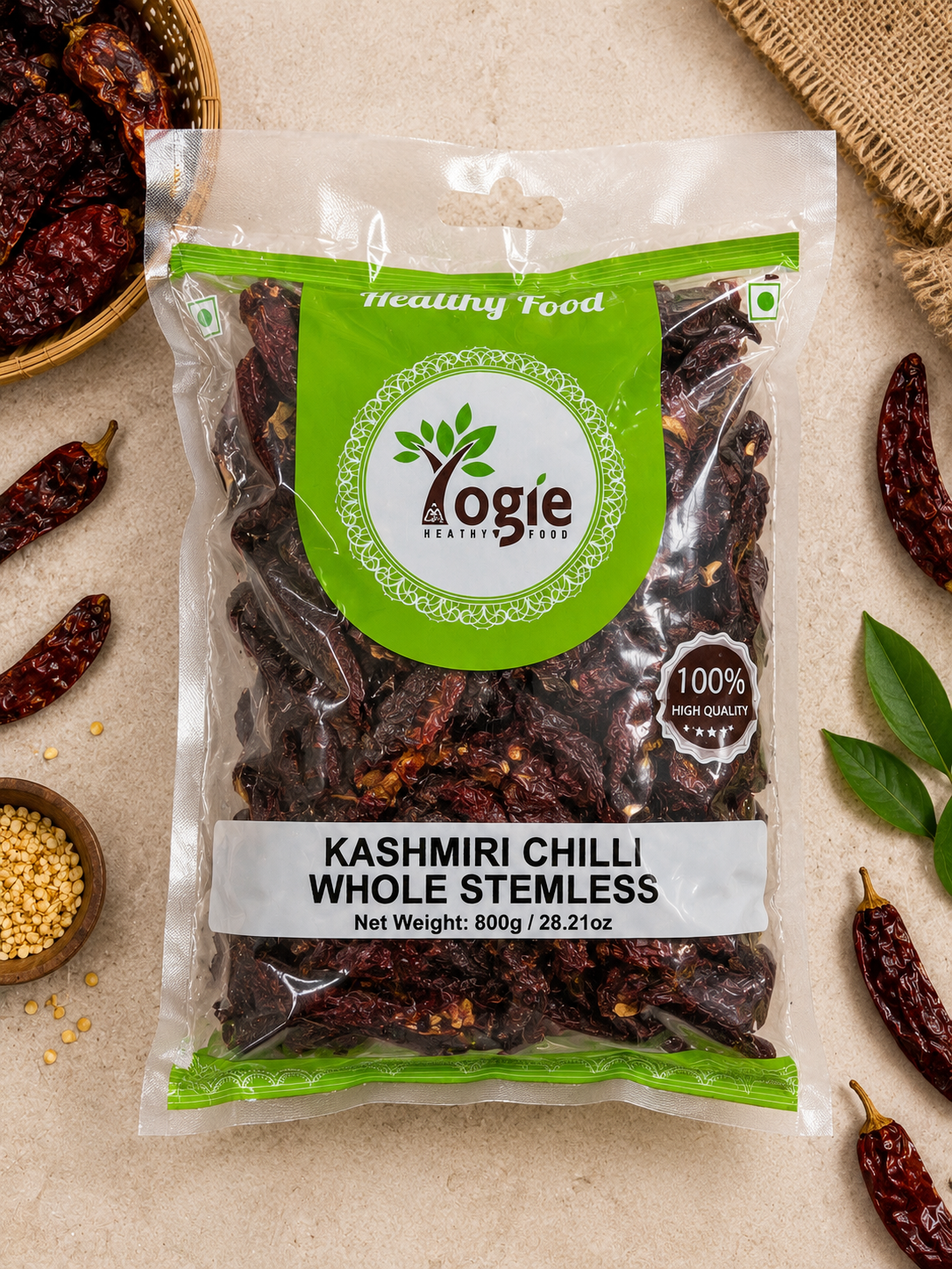 Yogie Kashmiri Chilli Whole Stemless 800g
