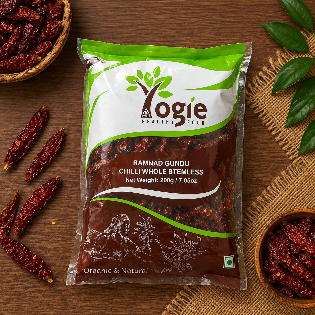 Yogie Ramnad Guntur Chilli Whole Stemless 200G