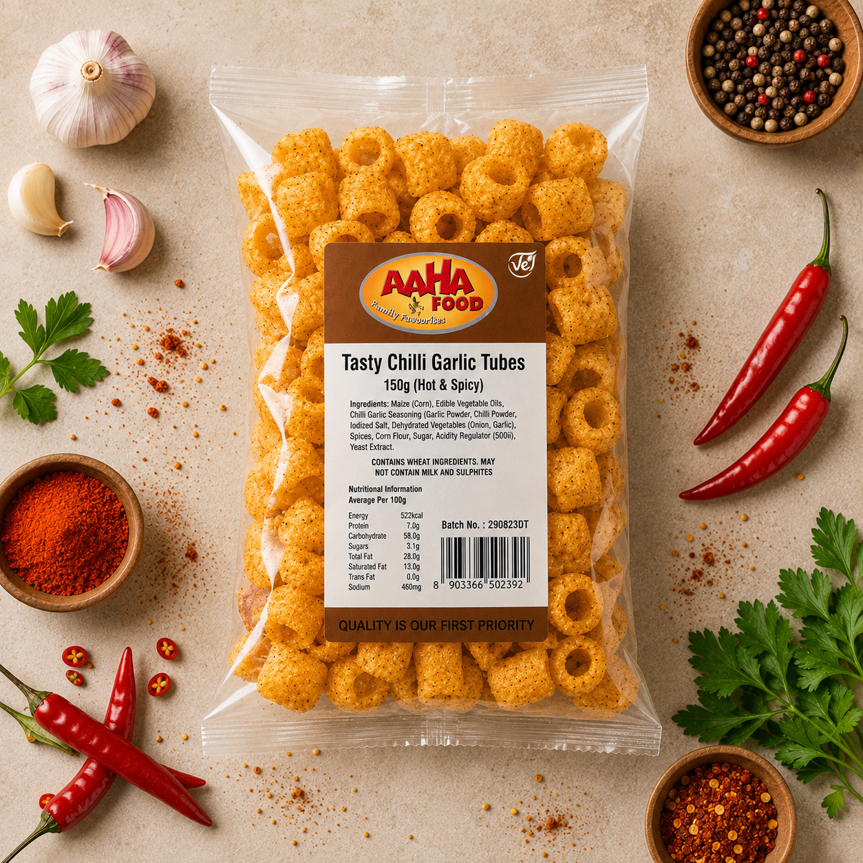 Aaha Food Tasty Chilli Garlic Tubes 150G
