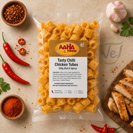 Aaha Tasty Chilli Chicken Tubes 150G