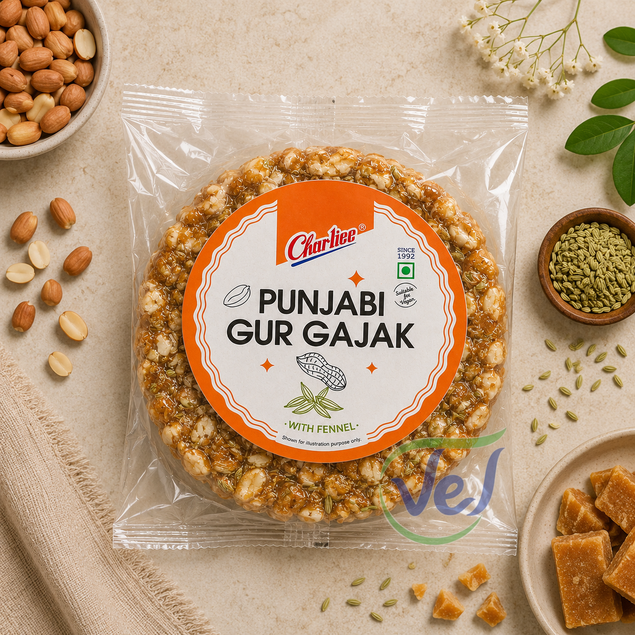 Charliee Punjabi Coconut & Fennel Gur Gajak 400G