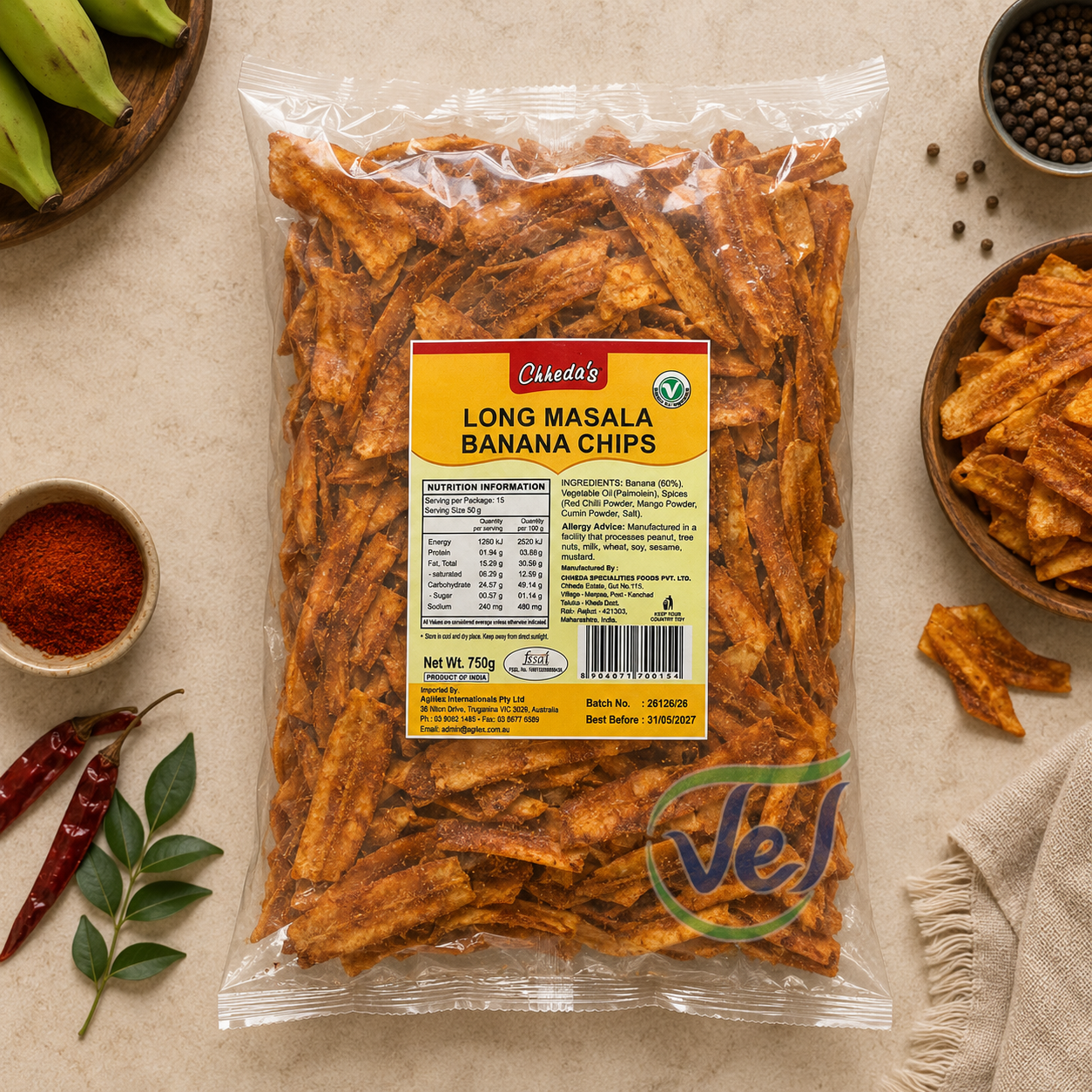 Chhedas Long Masala Banana Chips 400G