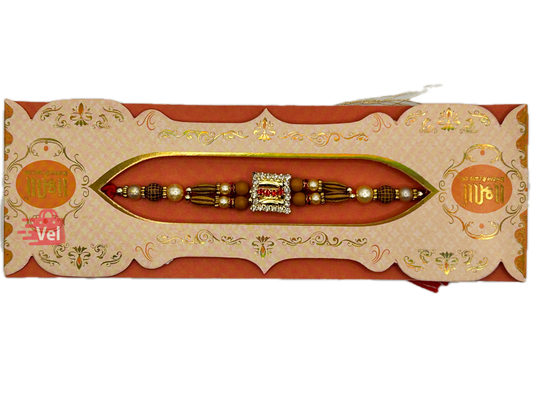 Brown beaded rakhi with stones (Online exclusive)