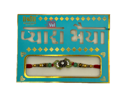 Green beaded rakhi with stones (Online exclusive)