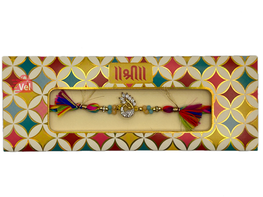 Multi Coloured threaded Rakhi with stones (Online exclusive)