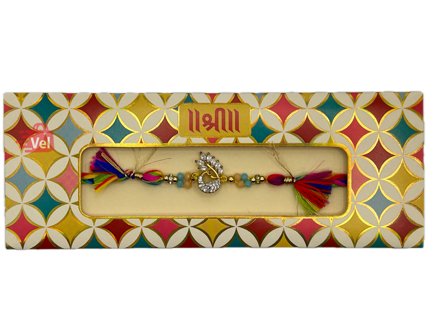 Red and blue Rakhi with white stone (Online exclusive)
