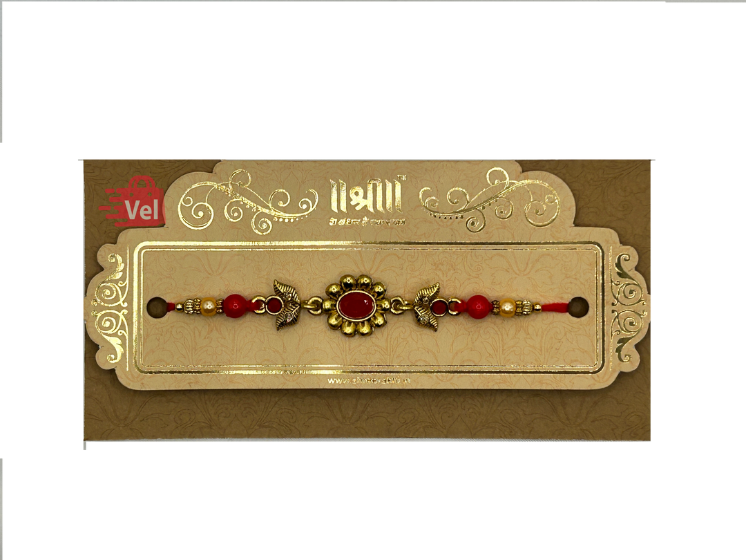 Beaded rakhi with red stone (Online exclusive)