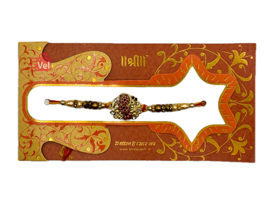 Golden rakhi with beads (Online exclusive)