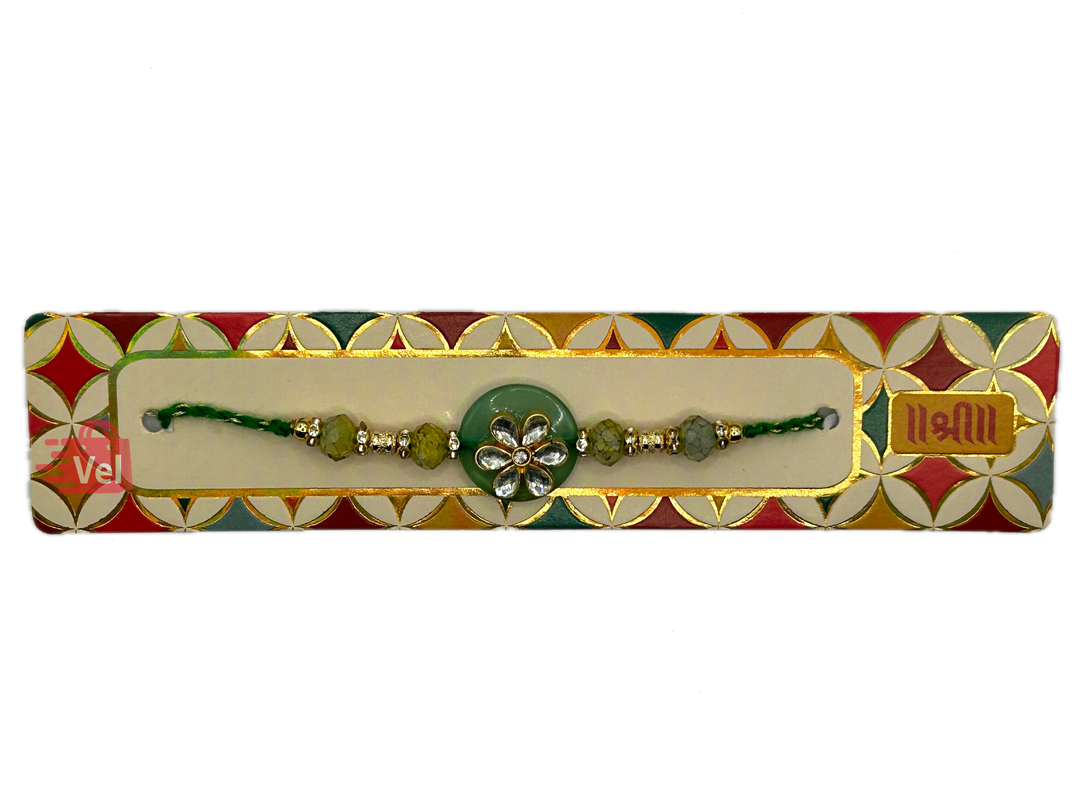Green threaded rakhi with green beads (Online exclusive)