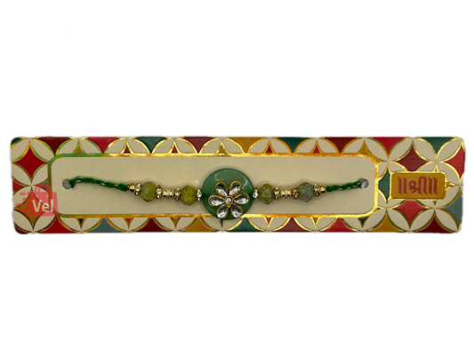 Green threaded rakhi with green beads (Online exclusive)