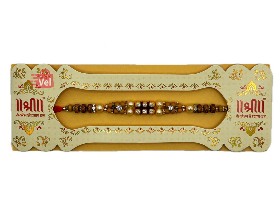Brown beaded rakhi with stones (Online exclusive)