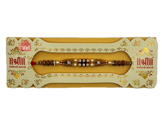 Brown beaded rakhi with stones (Online exclusive)
