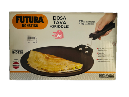 Hawkins Futura Nonstick Flat Tava 28Cm 4.88Mm Thickness (Indiuction and Gas compatible)