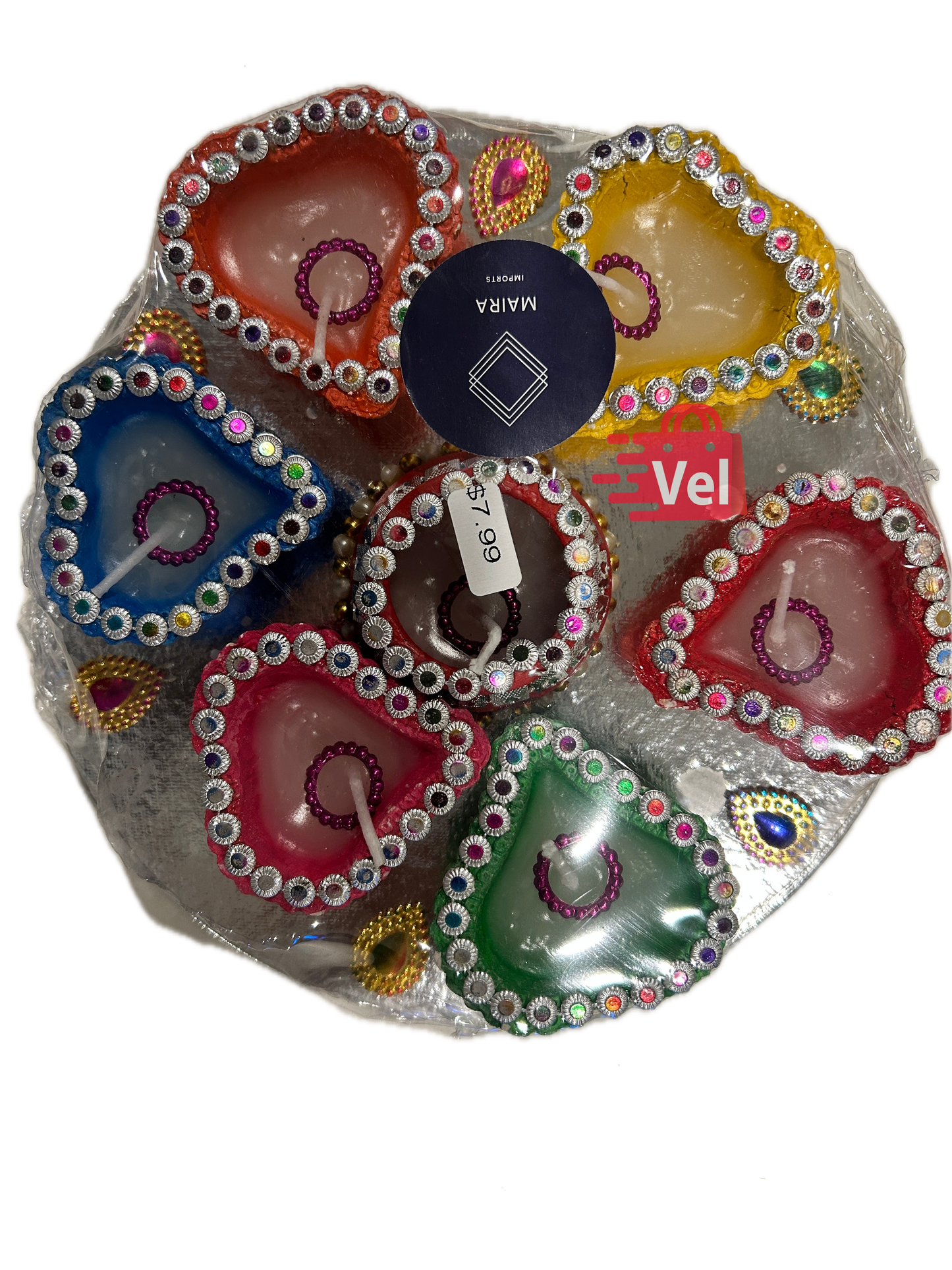 Heart Shaped Diya Set with Wax – 6 Decorative Heart Diyas + 1 Round Diya for Diwali, Pooja & Home Decor | Scented Diya Set