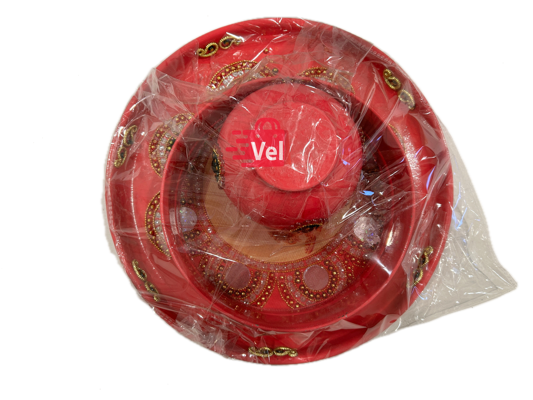 Karwa Chauth Puja Set – Red Thali, Mitti Karwa & Channi | Elegant Vrat Kit